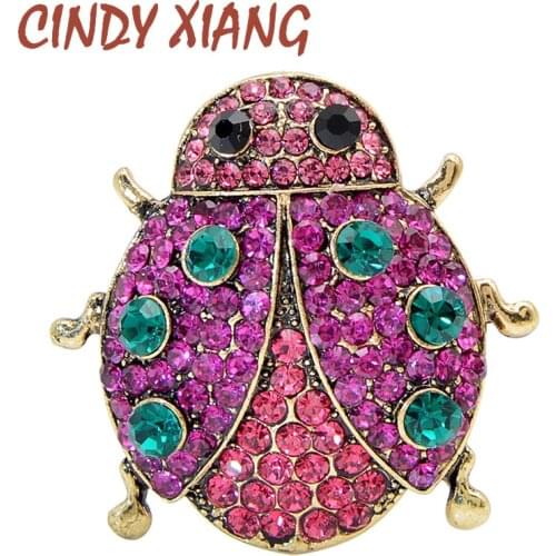 CINDY XIANG Rhinestone Ladybug Brooches Small Cute Insect Pin Brooch Funny Beetle Jewelry 2 Colors Available Kids Accessories