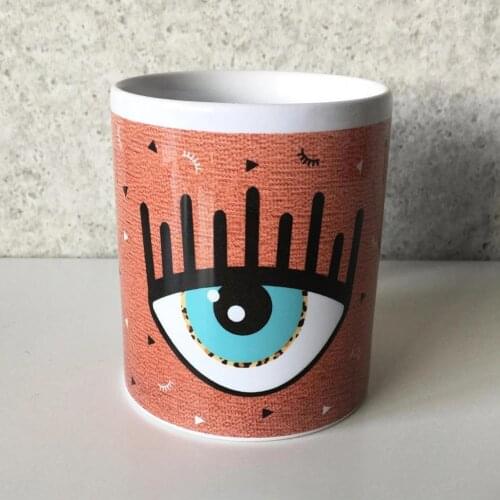 Custog Porcelain Mug Fun Design For Coffee Funny Gifts for Women and Men 12oz Customize Eye