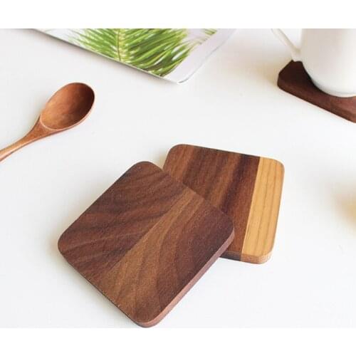 Wooden Coasters for Drinks Walnut Wooden Drink Coasters Heat Resistant Reusable Desk Coaster Tray for Home Office Tables