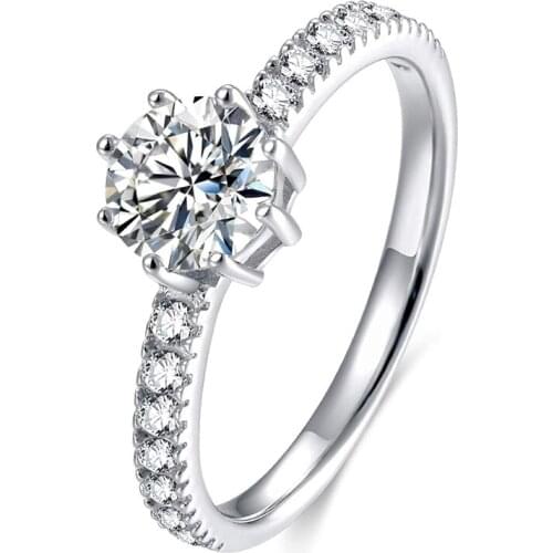 EAMTI 925 Sterling Silver Engagement Ring Ladies Halo Eight Prong Inlaid Zircon Round Wedding Ring Silver 925 Jewelry