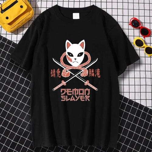 Demon Slayer Anime Print Tshirt Men Summer Loose T Shirt Crewneck Tee Top Short Sleeve T Shirt Mens Harajuku Oversized T shirts