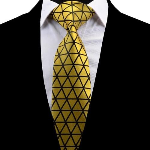 Ricnais Fashion Neckties Classic Silk Plaid Tie Yellow Bule Solid Jacquard Gravata Suit Man Business Wedding Accessories Ties