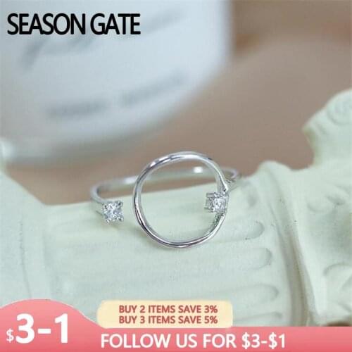 INS 925 Sterling Silver Fashion Zircon Circle Geometric Personality Open Rings for Women Mujer Anillos Hotsale Jewelry SR355