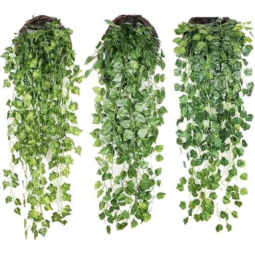 Artificial Plant Vines Wall Hanging Rattan Leaves Branches Outdoor Garden Home Decoration Plastic Fake Silk Leaf Green Plant Ivy