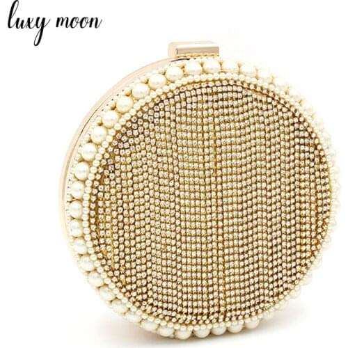 Circular Shape Clutch Bags Exquisite Women Evening Bags Pearl Rhinestone Tassel Day Clutches Purse for Wedding Handbags ZD1138