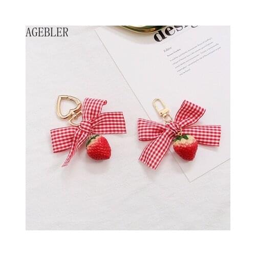 Korean Summer Style Creative Fruit Strawberry Tassel Keychain Car Keychain Bag Pendant Ornaments Gift Keyfob