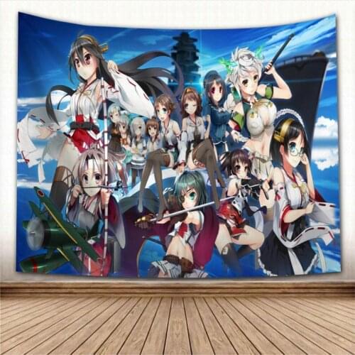 Nice Kantai Anime Tapestry Colorful Psychedelic Decorative Carpet Wall Fabric For Living Room Bedroom Tapestries Accessories