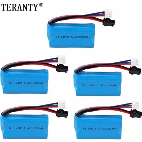 5Pcs 7.4V 1200mAh Li-ion battery 14500 SM for Electric Toys water bullet gun toys 7.4V Rechargeable Battery for Vehicles RC toy
