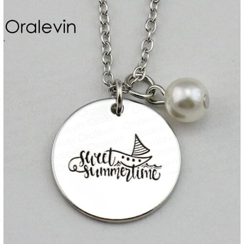 SWEET SUMMERTIME Inspirational Hand Stamped Engraved Custom Pendant Necklace for Trendy Women Charm Jewelry,10Pcs/Lot, #LN1740