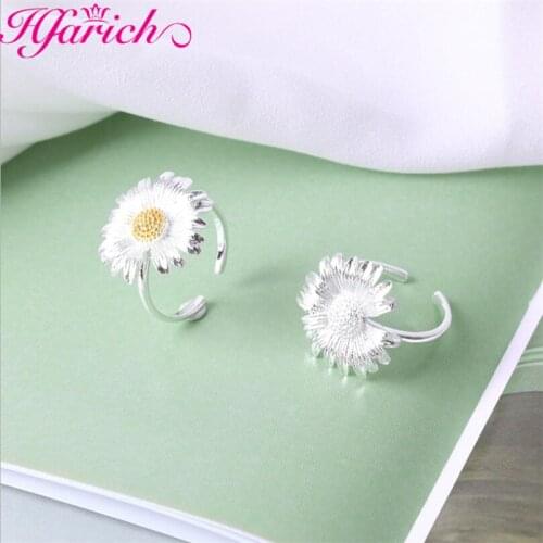 Trendy Romantic Silver Color Flower Open Rings for Temperament Elegance Women Bridal Wedding Vintage Geometry Finger Rings