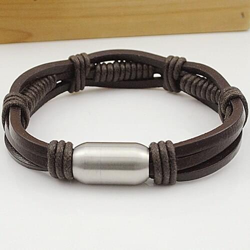 Dolaime Fashion Charm Minimalist Style Brown Leather Bracelet Men New Jewelry Bangles Free Shipping GL012