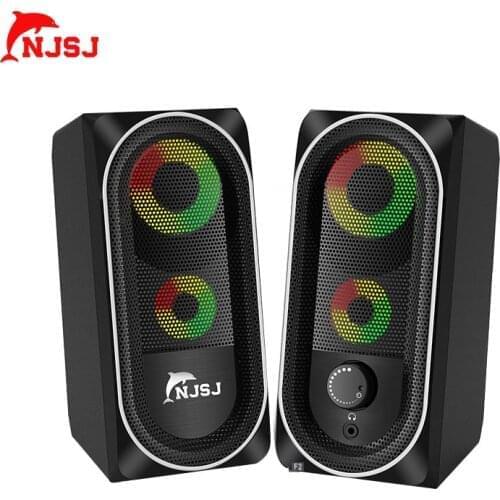 NJSJ Wired RGB Gaming Stereo Bass Desktop 3.5mm Aux Multimedia Speakers for PC/Laptop/Tablet/Cellphone (Black)