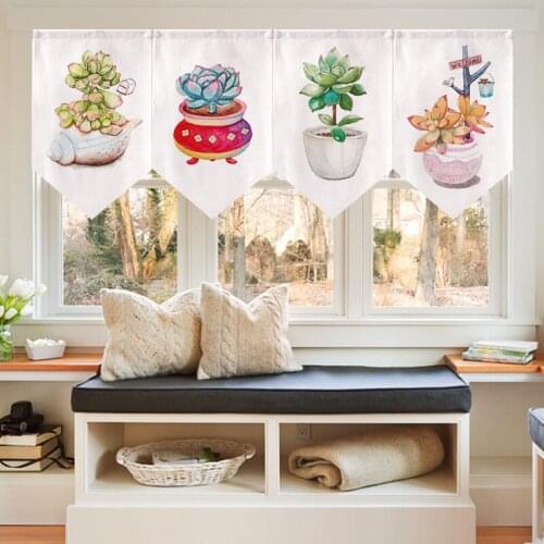 Nordic Cartoon Succulent Printing Triangle Flag Curtain Kitchen Restaurant Decorative Curtain Door Curtain Window Curtain