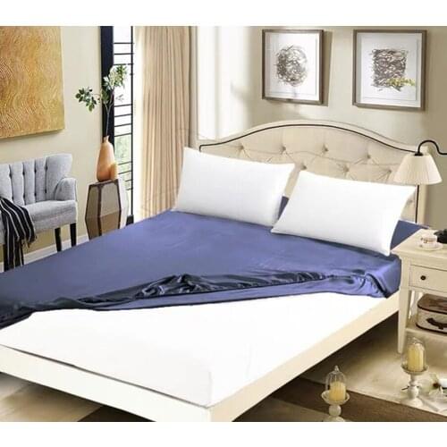 100% Mulberry Silk 22 mm Seamless Silvery Dark Blue Purple Colors King Queen Size Fitted Sheet 1 Piece Customize MS03