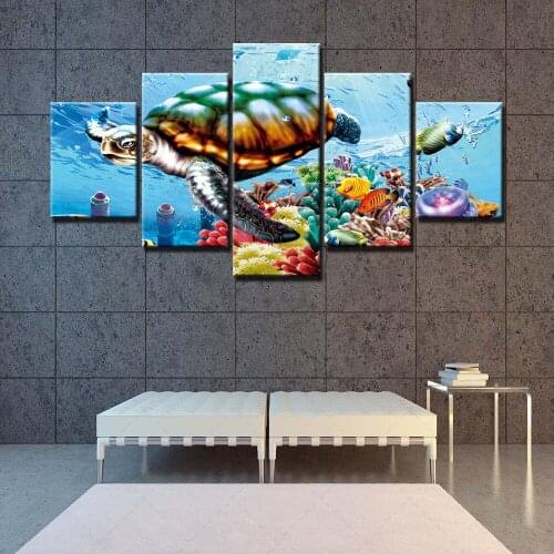 Prints Poster Wall Art Modular Canvas Tortoise Pictures Modern Animal Painting Home Background 5 Pieces Living Room Decor Framed