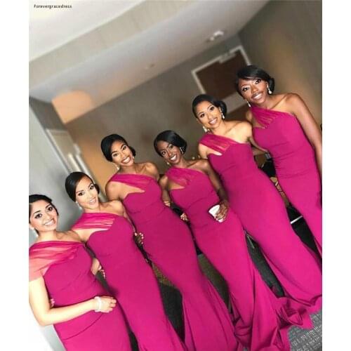 Fuchsia Bridesmaid Dress Cheap South African Summer Country Garden Formal Wedding Party Guest Maid of Honor Gown Plus Size