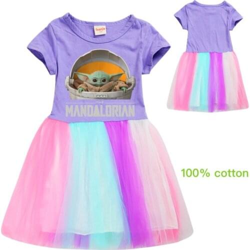 Dresses for Teenage Girls Baby Yoda The Mandalorian Yoda Kids Fashion Lace Rainbow Dress O Neck Princess Christmas Dress Girl