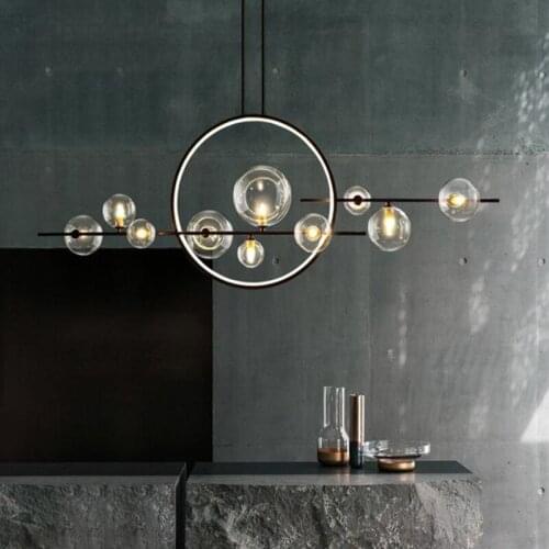 Round Ring Led Pendant Light Black Long Pole Dining Room Hanging Light Warm/Cold White Kitchen Suspension Lamp 110 220V