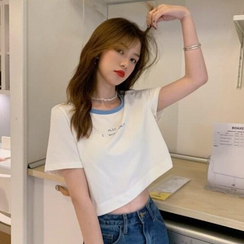 Chic Casual Loose Letter Tshirt Womens T-shirts Tops Japanese Kawaii Ladies Ulzzang Female Korean Harajuku Clothes For Women