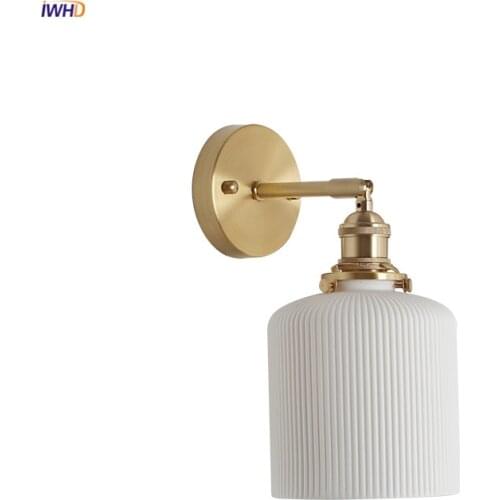 IWHD Nordic Ceramic LED Wall Light Bathroom Mirror Bedroom Modern Japanese Style Vintage Wall Lamp Sconce LED Wandlamp Lighting