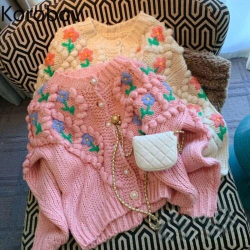 Korobov Autumn Winter Japanese Sweet Sweaters Korean Flower Knit O Neck Long Sleeve Jumpers Vintage Elegant Chic Sueter Mujer