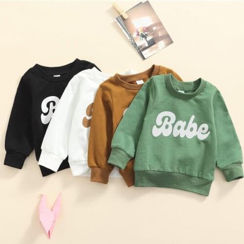 2021 Baby Girls Embroidery Sweatshirts Autumn Letter babe Long Sleeve Tops Kids Toddler Boys Pullover T-shirt Clothes