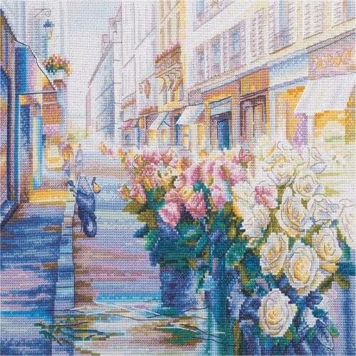 Top Embroidery Paris in Bloom Cross Stitch Kits with 14CT Aida Counted Canva & Free Shipping for Home Decor and Gift