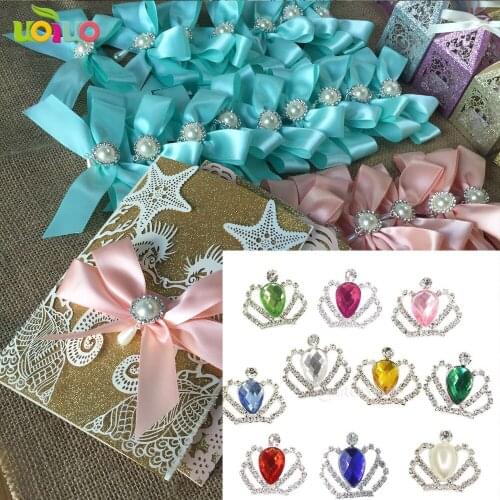 Crown rhinestone,crown brooch,crown buckle sticked on ribbon for invitation card 10 colors choice