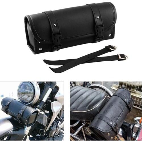 Universal PU Leather Saddle Bag Motorcycle Fork Bag Handlebar Tool Pouch Sissy Bar Roll Storage Bag with 2 Straps