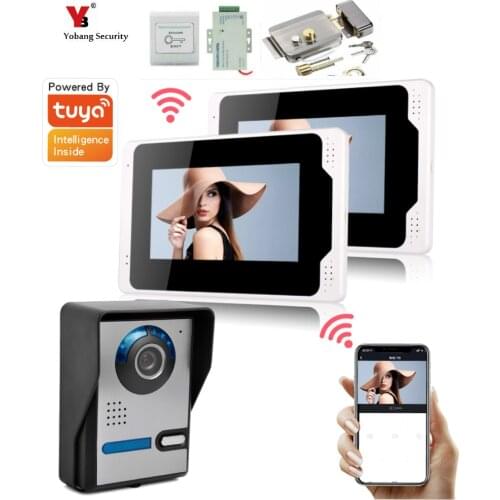 Tuya APP 2*7" TFT Wired Wifi Video Door Phone Doorbell Intercom System with Electric Strike Lock+ 1080P Camera KIT