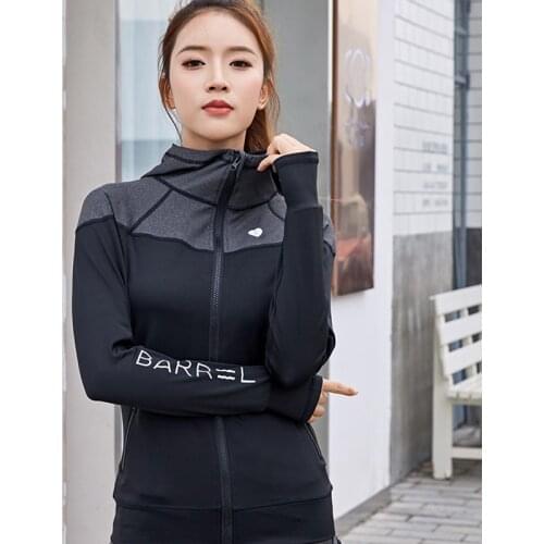 Women Running Jackets Long Sleeve Hooded Yoga Shirts Sport Outdoor Coat Zipper Sweatshirts Gym Fitness Tops Ladies Sportswear