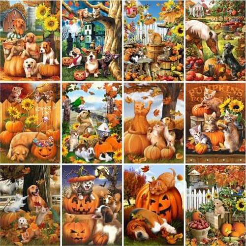 ZOOYA 5D DIY Diamond Embroidery Cat Rhinestone Art Diamond Painting Dog Animals Cross Stitch Halloween Decorations