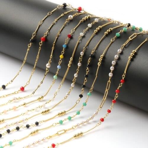 1 Meter Wire Wrapped Rosary Chain Necklace Stainless Steel Pearl Beaded Chain For DIY Charms Bracelet Jewelry Making Accessories