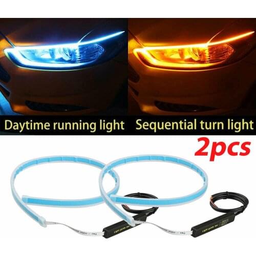 2pcs DRL LED Flexible Tube Style Dynamic Daytime Running Lights White Turn Signal Yellow Headlight LED Strip Angel Eyes