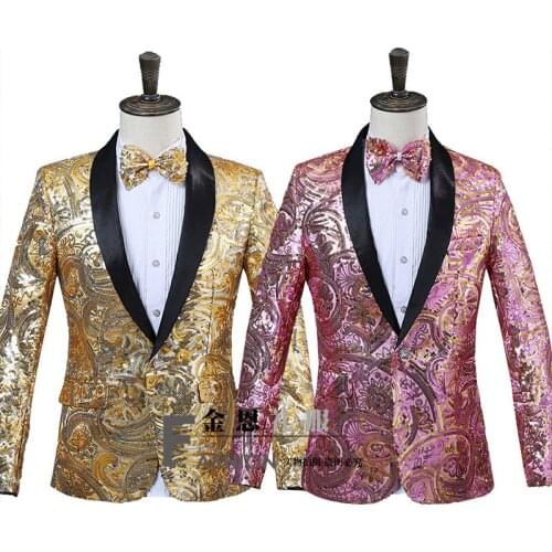 2021 Mens Fancy Sequined blazer Green Collar Embroidery Bronzing Suit Singer Host Photo Studio Photography blazer