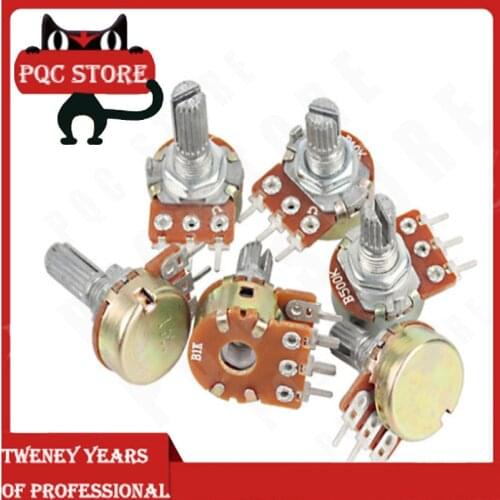 5pcs WH148 B1K B2K B5K B10K B20K B50K B100K B500K 3Pin 15mm Shaft Amplifier Dual Stereo Potentiometer 1K 2K 5K 10K 50K 100K 500K