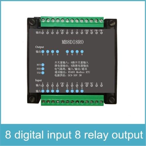 8 Channels Digital Input and 8 Channels Relay Output Isolated 8DI/8RO RS485 MODBUS Protocol Communication RS485 to Ethernet