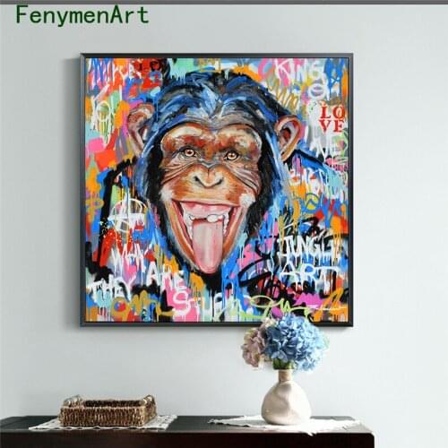 Abstract Monkey Graffiti Street Canvas Painting Funny Colorful Animal Poster Print Pop Wall Art Picture Living Room Home Decor