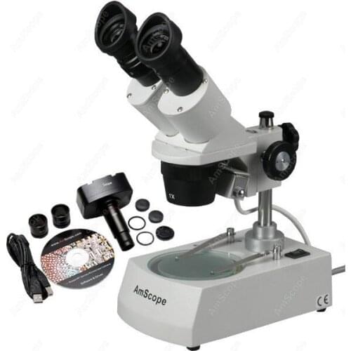 Binocular Stereo Coin Microscope--AmScope Supplies 10X-30X Binocular Stereo Coin Microscope + 1.3MP USB Camera
