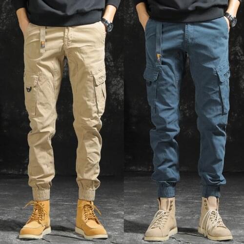 Mens Cargo Pants Multi Pockets Military Style Tactical Pants 97% Cotton Mens Streetwear Slim Fitness Casual Trousers for Men