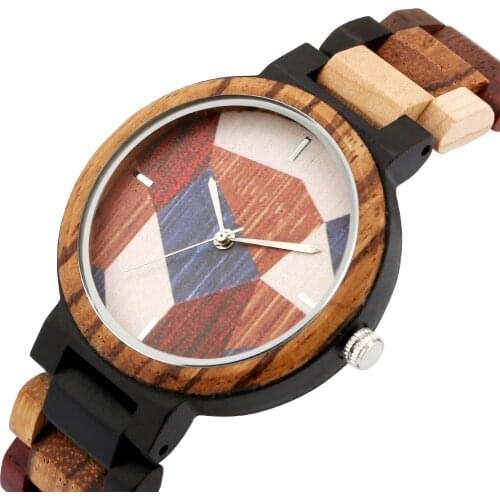 Wood Watch Men Women Unique Irregular Geometry Clock Quartz Watches Colorful Wooden Band Logo Customized Wholesale Dropshipping