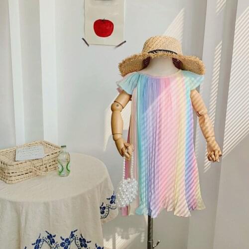 New Summer Girls Dresses ChildrenS Clothing Chiffon Pleated Colorful Princess Dress Sweet Costumes Baby Kids Casual Outfits