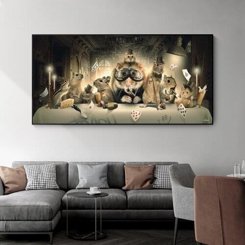 Gentlemans Squirrel At The Table Canvas Paintings Posters and Animals Playing Poker Prints Wall Art Picture for Living Room
