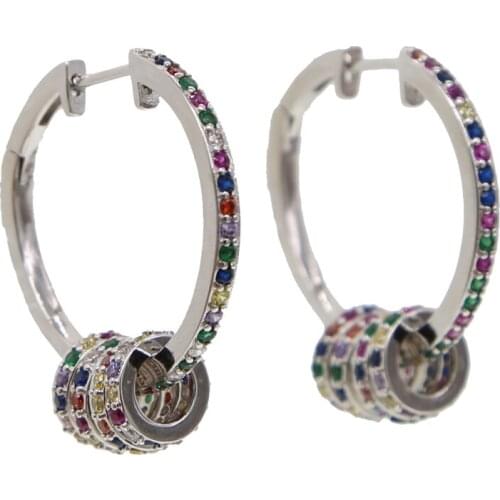 Hot Sale Hoop Earrings 30mm Big stone Circle Earrings Basketball Brincos Loop Earrings for Women Jewelry Oorbellen