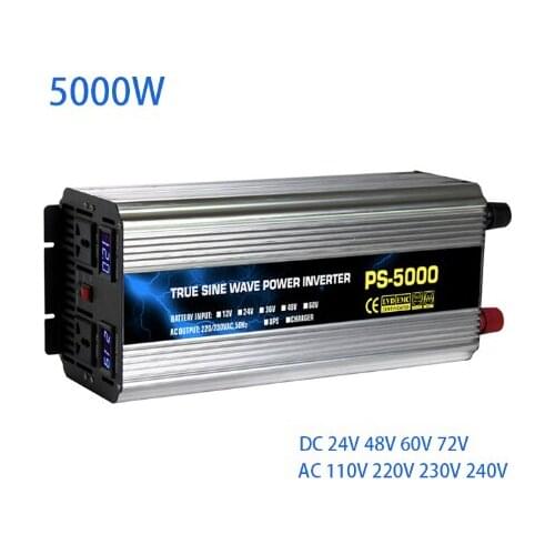 5000W Pure Sine Wave Power inverter DC12/24/48/60/72V to AC220/230/240V 50HZ60HZ off grid inverter with ac charger UPS function