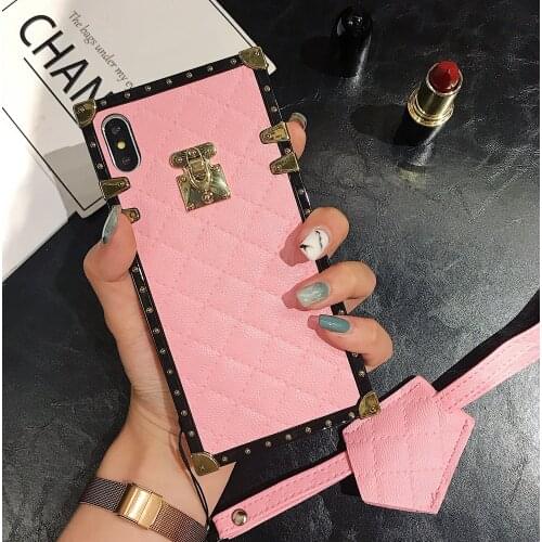 For IPhone 11 Pro Max Leather Square Phone CaseFashion Luxury Phone Case With Strap Case for iPhone 12