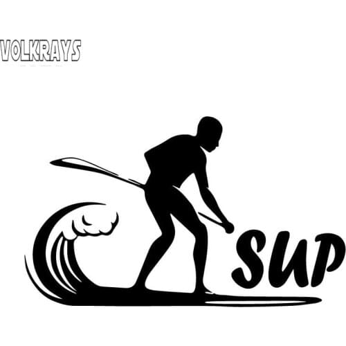 Volkrays Fashion Car Sticker Stand Up Paddling Paddleboarding Sup Accessories Reflective Vinyl Decal Black/White,9cm*16cm