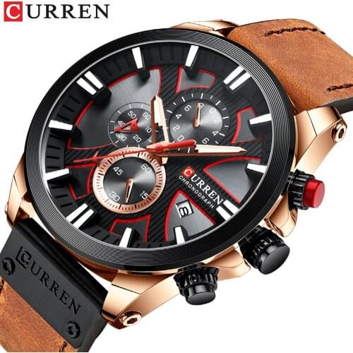 High-end brand CURREN Autumn New Contrast Leather Watch, Unique Sports And Leisure Style Design, Mens Quartz Watch