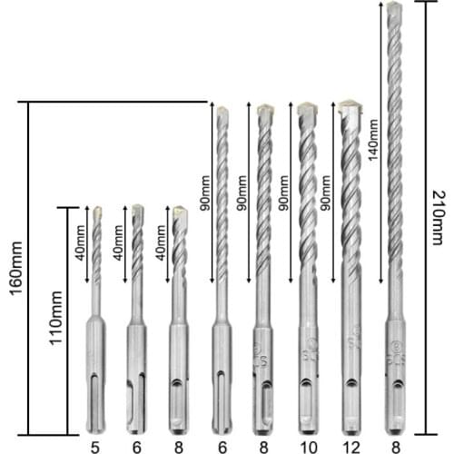 8pcs electric hammer drill bit set, round shank, two pits, two grooves, concrete through-wall alloy percussion drill bits chisel