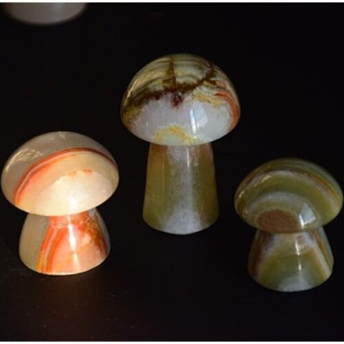 Natural Jade Carving Crystal Mushroom Wicca Healing Feng Shui Home Decoration